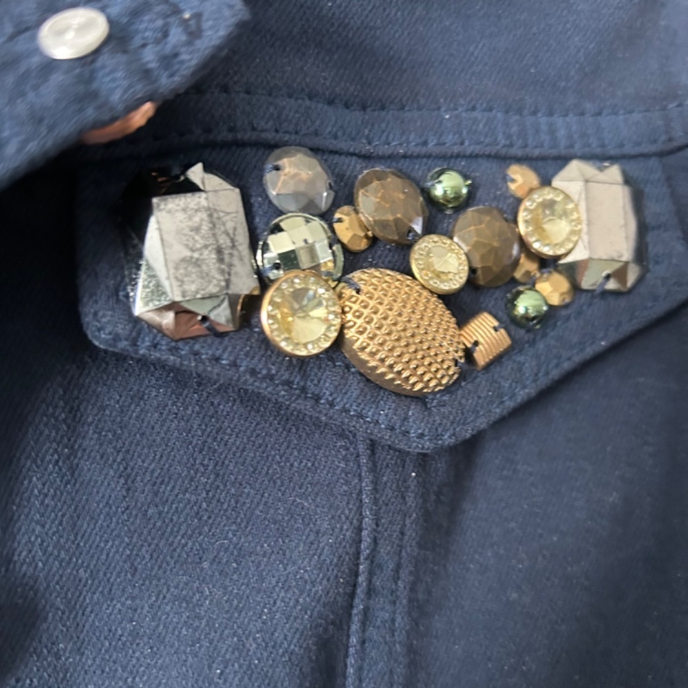 Bomber Jacket Navy Blue with Embellished pocket flaps - Picture 2 of 11